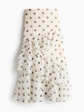 H&M Flounced maxi Skirt, white with black dots, size 4, NWT